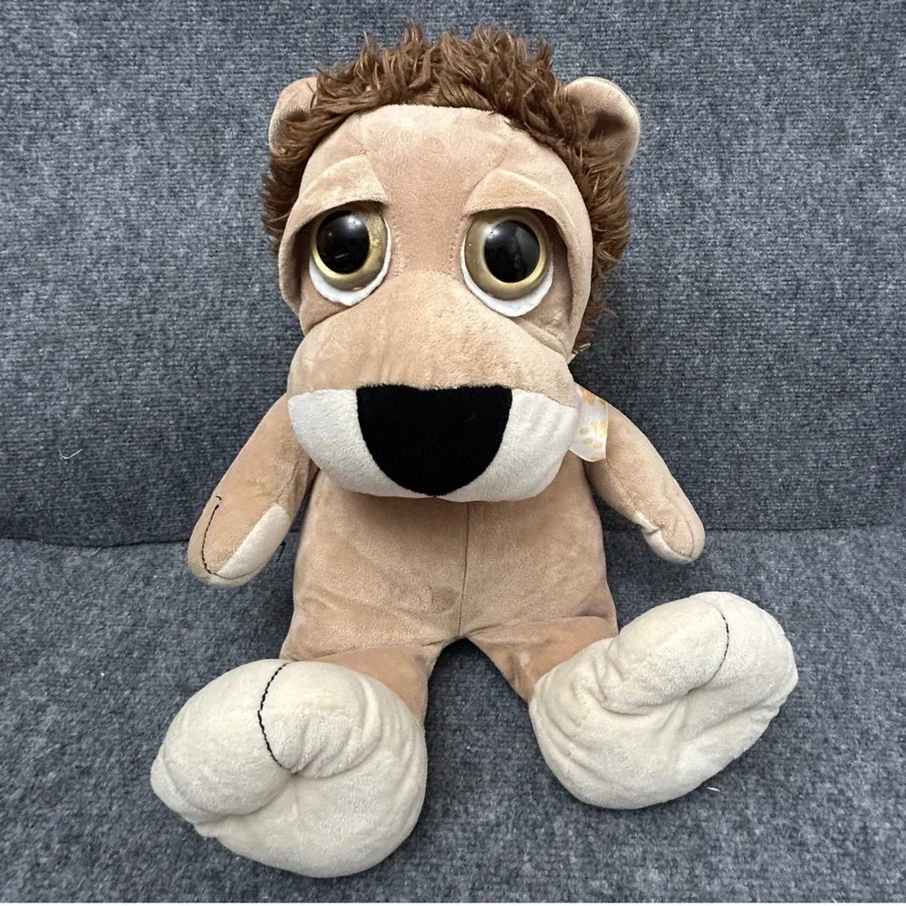 Large Plush Lion Stuffed Animal Big Eyes Shaggy Mane Tan Brown 15 Inch